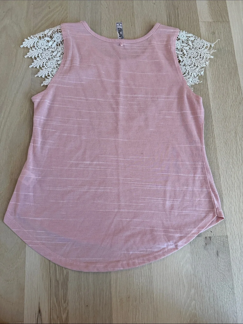 Girls Pink Lace-Sleeve Top with Embroidered Heart Motif